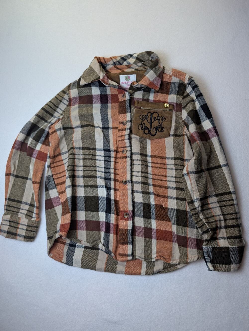 Marleylilly Youth Medium (YM) Monogrammed Plaid Flannel Shirt